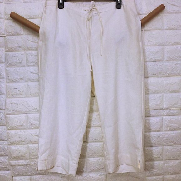 Vintage 90s Kim Rogers Linen Crop Pant Sz-16 Lined - Picture 1 of 9